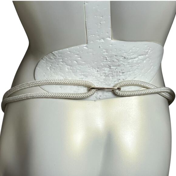 Nautical White Braided Rope Belt with Silver Hook Clasp - Casual Summer Style - Picture 3 of 9